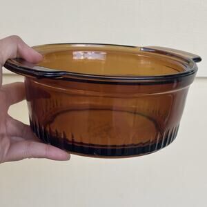Anchor Hocking Pyrex Amber Ribbed Edges 1 QT Casserole Dish (NO LID) VTG GU